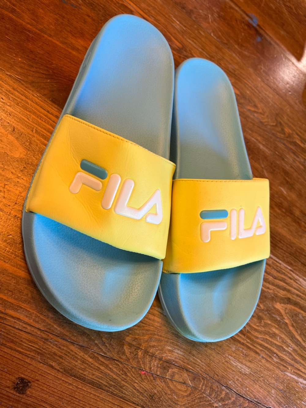 FILA Yellow & Light Blue Colorblock Slide Sandals